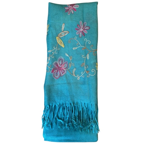 Scarf/Shawl. Teal and Floral Embroidery. Pashmina Designed. Great Condition! - Picture 2 of 8